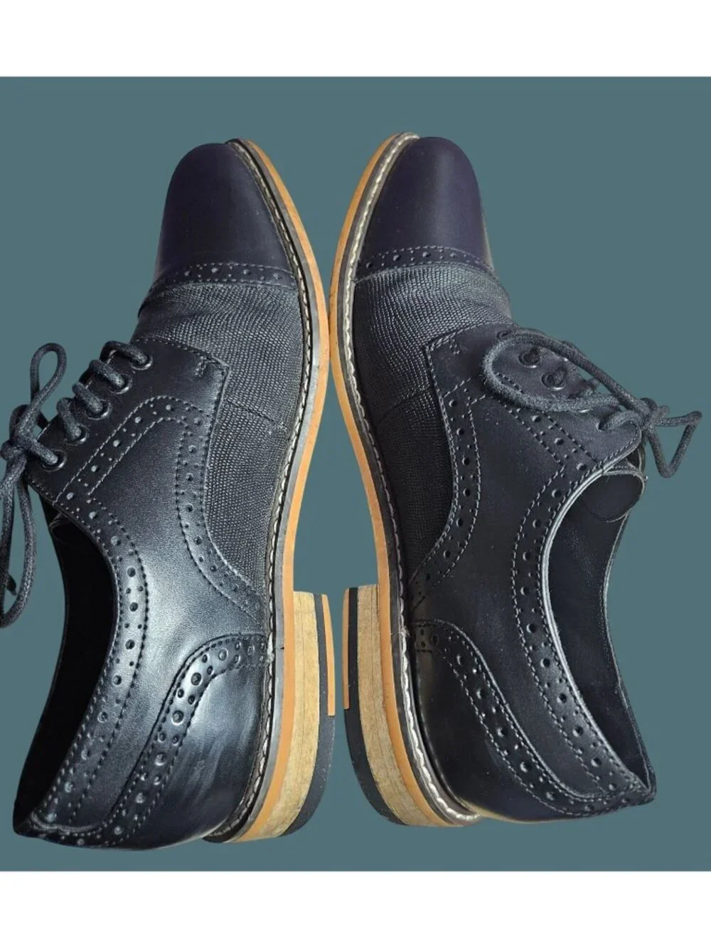 Bar III Black Leather Parker Cap Toe Dress Oxford Brogues Shoe Men 8.5M